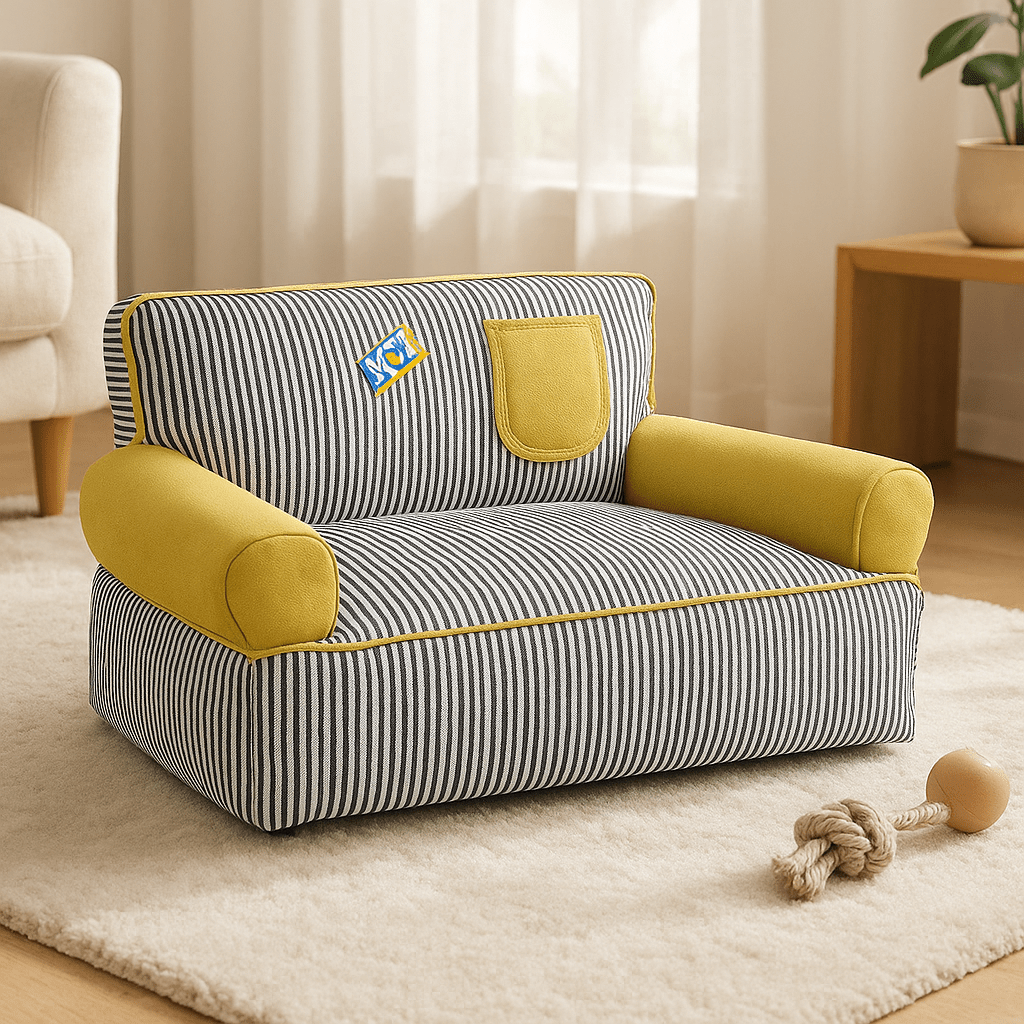 Canapé-chien-déhoussable-lavable en machine-antidérapant-imperméable-100% coton rembourrage ergonomique haute densité-respirant-lit 4 saisons-avec dossier et 2 accoudoirs cylindriques épais-assisse rembourré et épais-isole du froid pour chien de petite taille de 0 à 10 kg