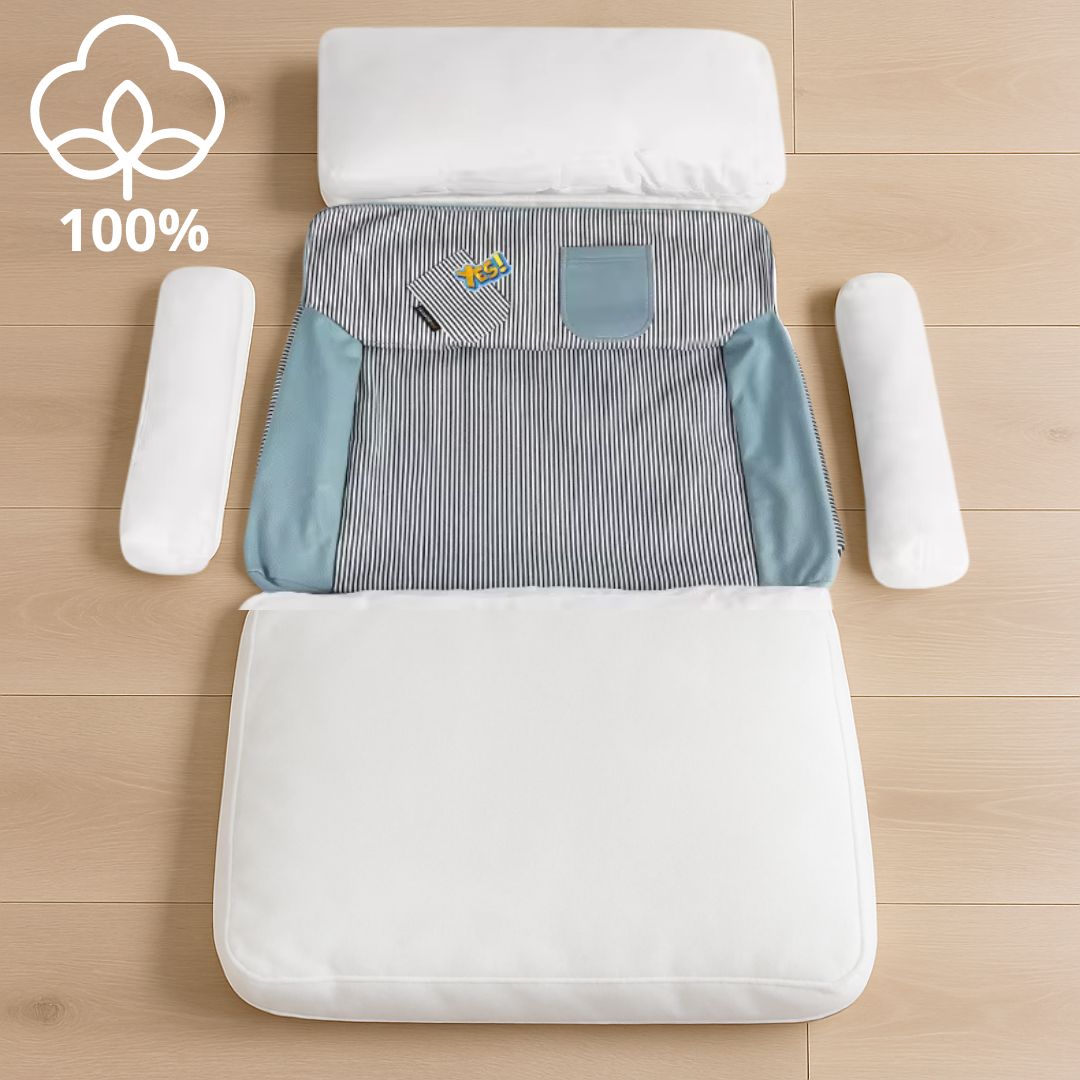 Canapé-chien-déhoussable-lavable en machine-antidérapant-imperméable-100% coton rembourrage ergonomique haute densité-respirant-lit 4 saisons-avec dossier et 2 accoudoirs cylindriques épais-assisse rembourré et épais-isole du froid pour chien de petite taille de 0 à 10 kg-photo du canapé entièrement déhoussé-en 5 parties et housse- 2 accoudoirs cylindrique assisse épaisse et moelleuse dossier rembourré