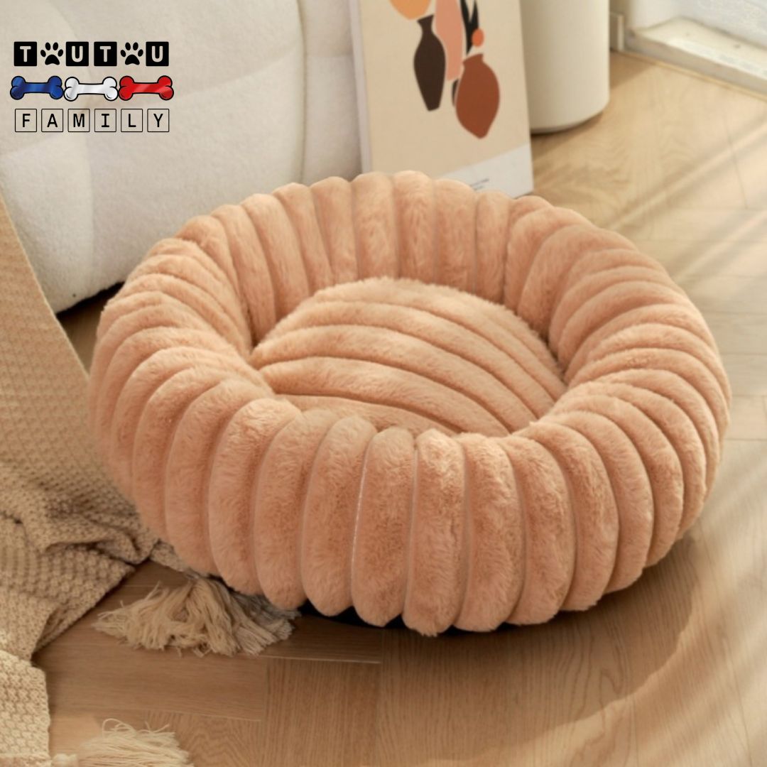 Coussin-déhoussable-pour-chien-chiot-rond-saumon-100%-coton-rembourré-douillet-confortable-déhoussable-lavable-en-machine-antidérapant