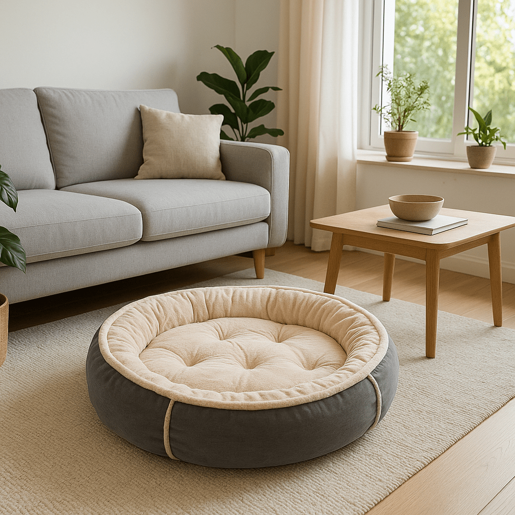 Coussin-pour-chien-anti-stress-gris et blanc au design moderne style suédois gris anthracite pour chien de petite à moyenne taille-rembourrage 100% coton haute résilience ergonomique lavable et antidérapant