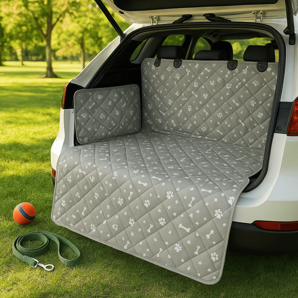 Couverture-pour-chien-pour-voiture-universelle-avec-sangle appuie tĂȘte avec protections latĂ©rales pour le coffre de la voiture-lavable en machine, 100% impermĂ©able, rĂ©sistant aux griffes et morsures, Ă©pais et rembourrĂ© confortable et anti-poils et saletĂ©s-protection housse pour le coffre de tout type de vĂ©hicule