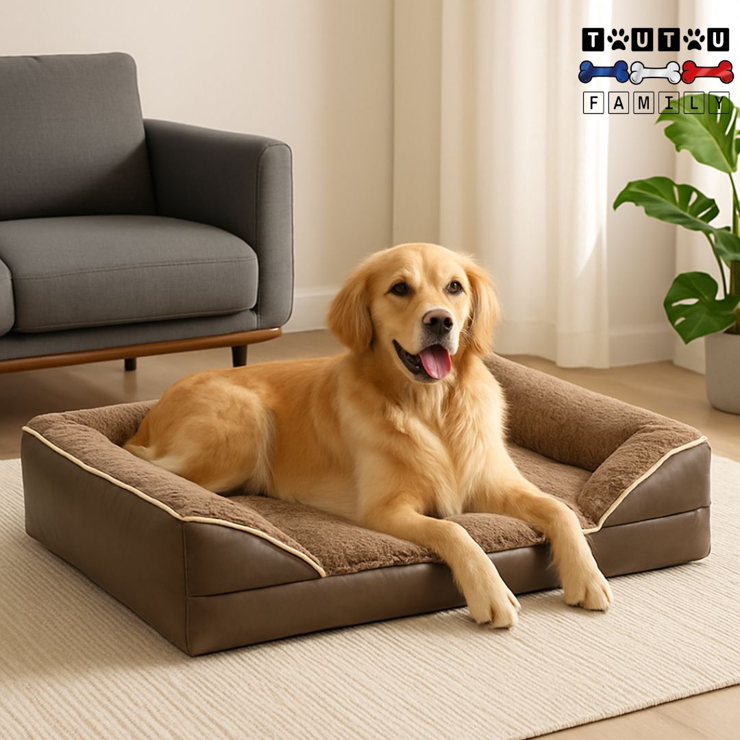 Grand-panier-pour-chien-orthopédique-marron-un-grand-chien-couché-dans-son-panier-orthopédique-tout-heureux-et-confortable-imperméable-dehoussable-et-lavable-en-machine