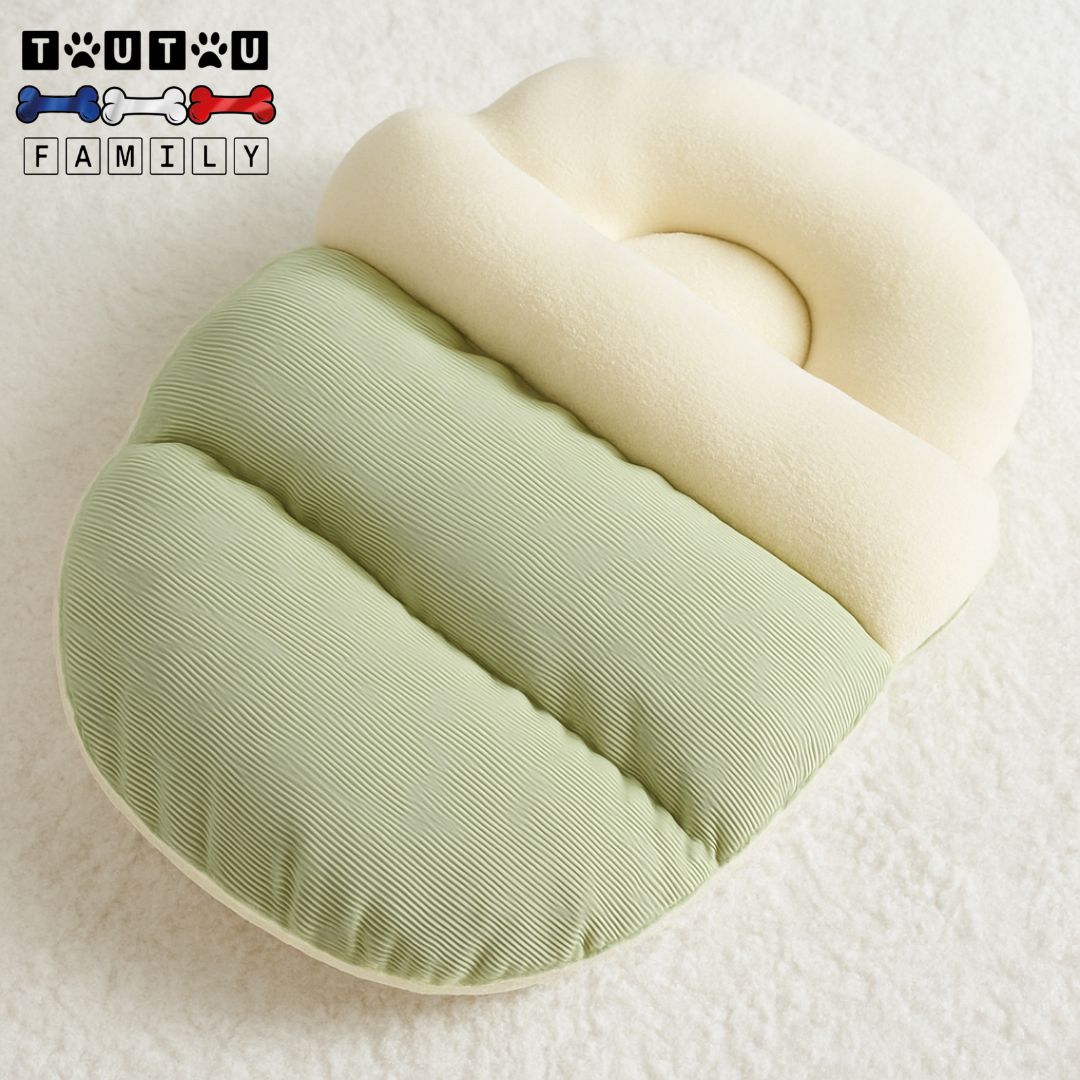 Lit-petit-chien-chausson-vert-antidérapant-lavable en-machine-douillet-chaud, rembourrage 100% coton et toucher velours