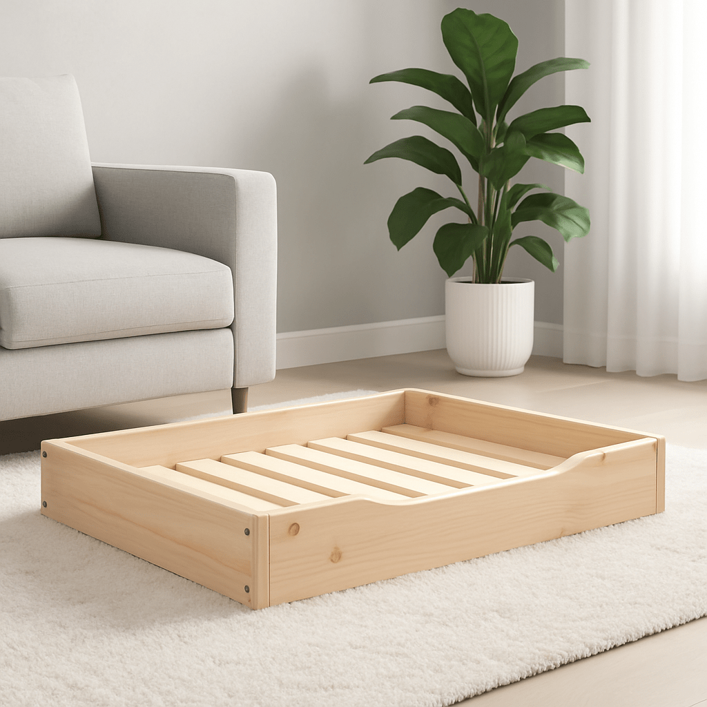 Lit-pour-chien-surélevé en bois de pin massif naturel non traité-avec sommier en latte en bois et cadre robuste en bois pour chien de petite à moyenne taille-respirant-solide-matériau naturel-vendu seul sans coussin