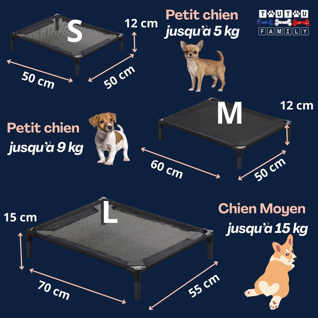 Lit-pour-chien-surélevé-guide-des-tailles-3-taille-pour-petit-et-chien-moyen-taille-S-taille-M-taille-L-pour-chien-jusqu-à-15-kg