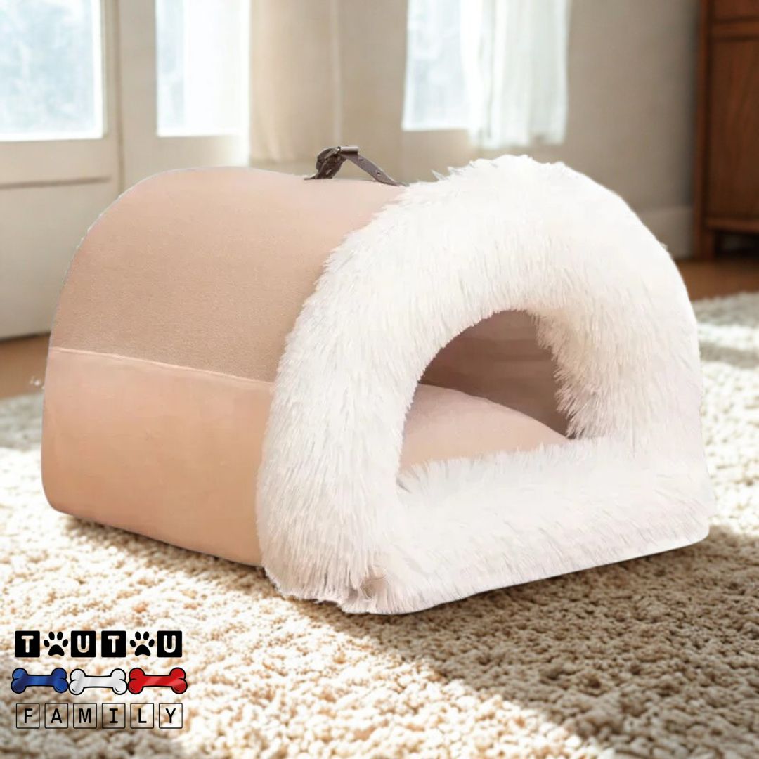 Niche-pour-chien-intérieur-portable rose avec poignée et coussin épais 100% coton double-face été et hiver à l'intérieur, peluche lavable en machine