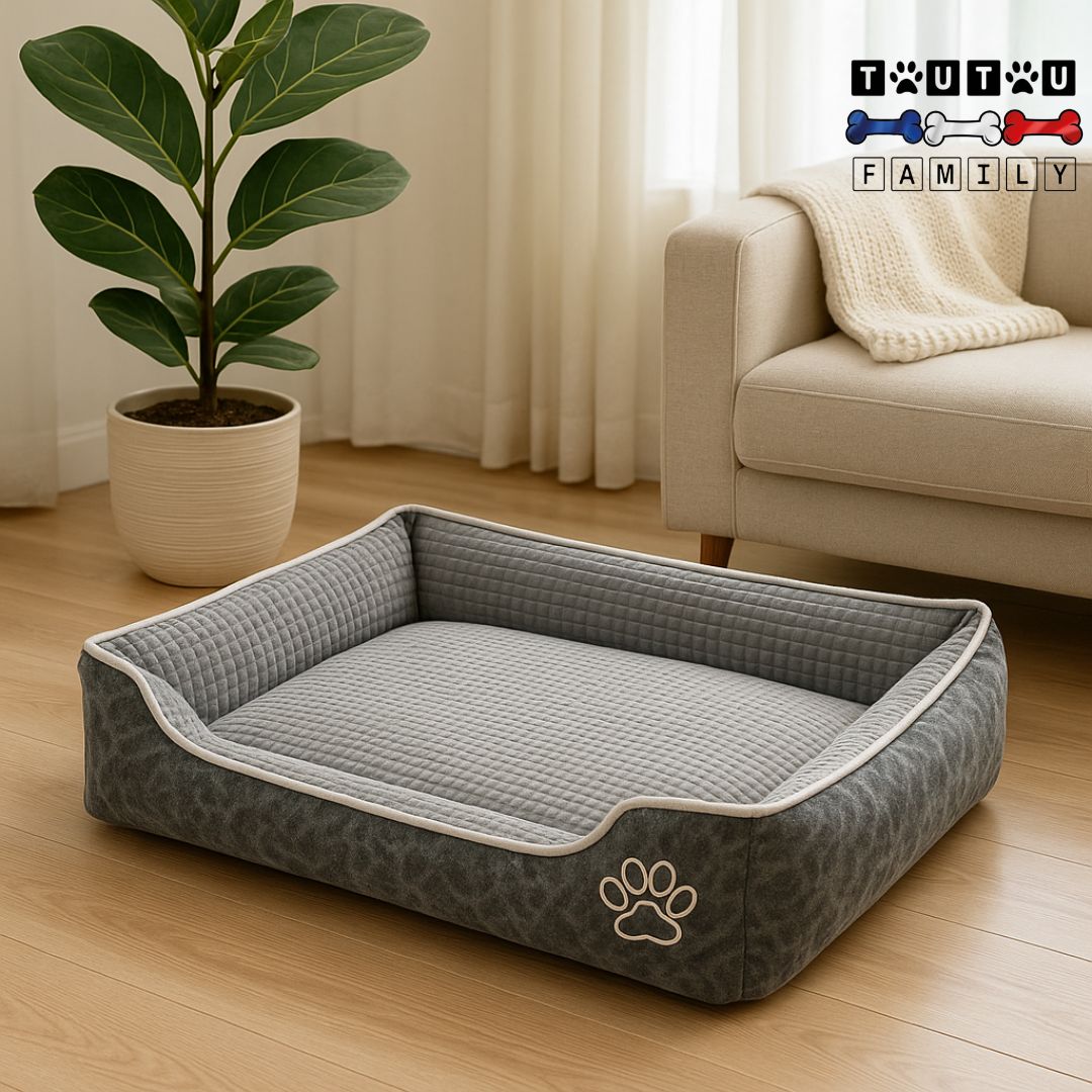 Panier-chien-dehoussable-panier gris rembourrage 100% coton-100% imperméable-lavable en machine pour les petits à grands chiens avec rebord et antidérapant
