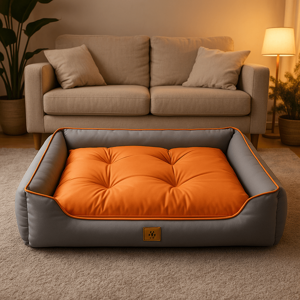 Panier-chien-imperméable-coton-oxford-coutures solides matelassé-rembourrage 100% Coton haute densité-moelleux-douillet-100% imperméable-antidérapant-résistant aux griffes-pour chien de petite à moyenne taille-couleur gris et orange