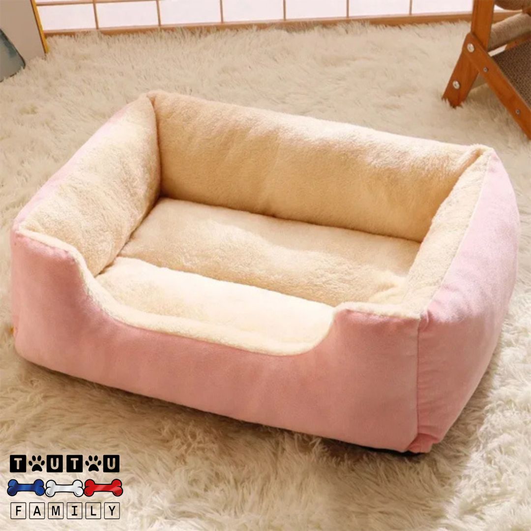Panier-chien-lavable-chaud-antidérapant-un panier chaud rembourré 100% coton PP moelleux et douillet pour chien de petite à moyenne taille de couleur rose