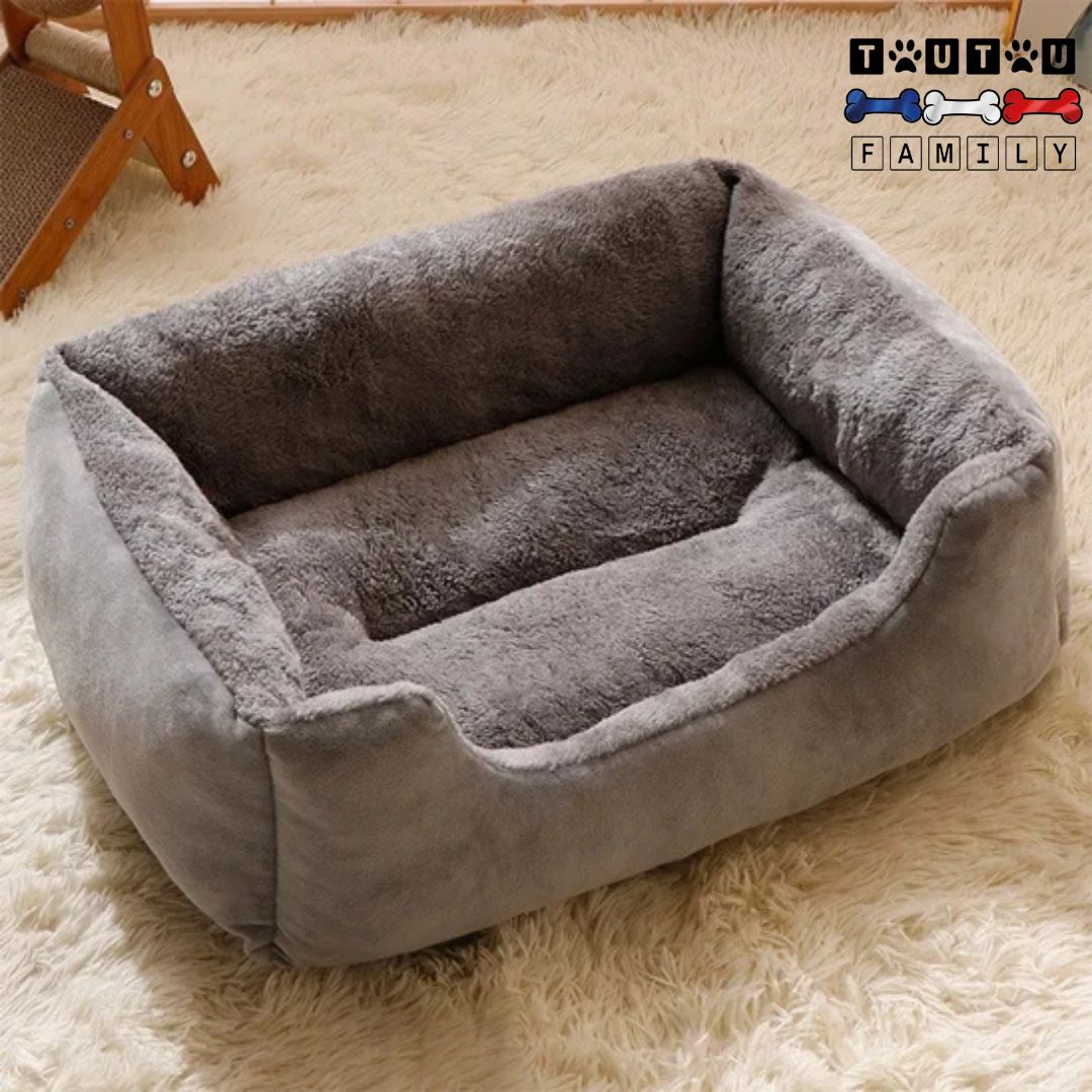 Panier-chien-lavable-chien-moyen rectangulaire doux, chaud, épais, confortable et épais, un panier rectangulaire gris antidérapant