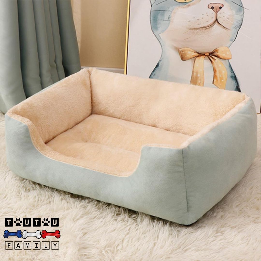 Panier-chien-lavable-100%-coton rectangulaire chaud douillet doux avec rebord entourant panier anti-anxiété couture solide pour chien de petite à moyenne taille jusqu'à 20 kilos