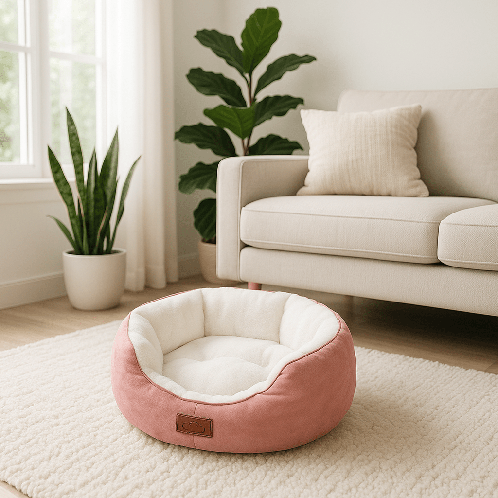 Panier-petit-chien-avec coussin face hiver et face été lavable en machine-rembourrage 100% coton haute densité-anti-affaissement-épais et ergonomique-antidérapant-imperméable-lavable en machine-douillet chaud et respirant-couleur rose