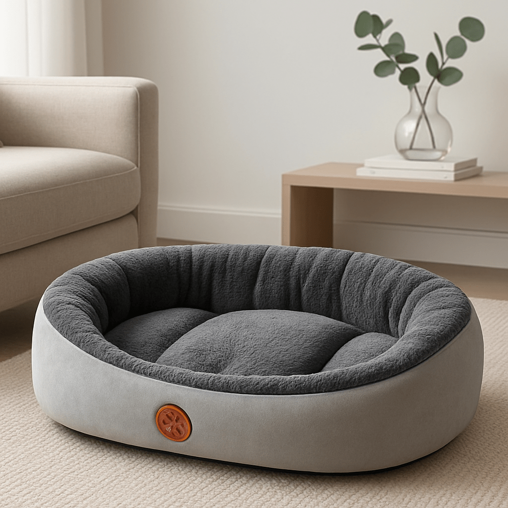 Panier-pour-chien-gris-lavable en machine-anti-stress-rembourrage 100% coton haute densité-avec rebord entourant-antidérapant-douillet chaud et sécurisant pour petit à chien de moyenne taille-moelleux-chaud-en-peluche-résistant aux griffes