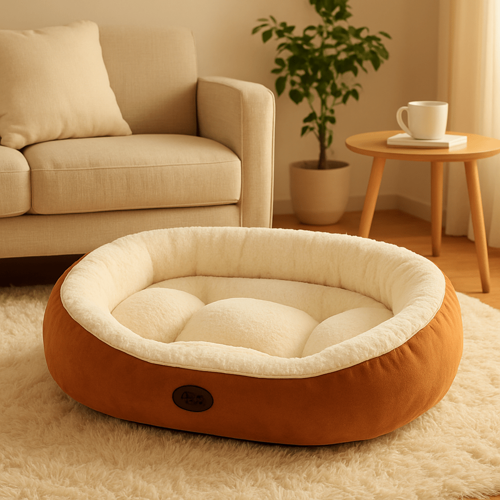 Panier-pour-chien-marron et blanc-lavable en machine-anti-stress-rembourrage 100% coton haute densité-avec rebord entourant-antidérapant-douillet chaud et sécurisant pour petit à chien de moyenne taille-moelleux-chaud-en-peluche-résistant aux griffes