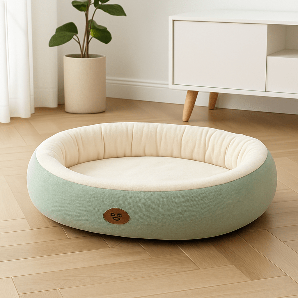 Panier-pour-chien-vert clair-lavable en machine-anti-stress-rembourrage 100% coton haute densité-avec rebord entourant-antidérapant-douillet chaud et sécurisant pour petit à chien de moyenne taille-moelleux-chaud-en-peluche-résistant aux griffes