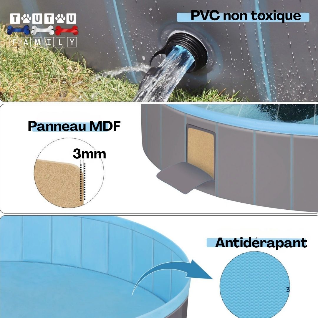 Piscine-pour-chien-xxl-rigide-avec-jet-d-eau-PVC-non-toxique-panneau MDF de 3 mm antidérapant