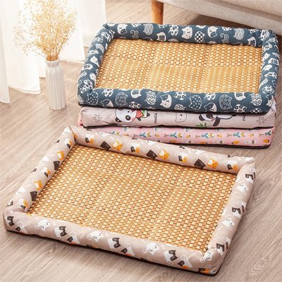 Tapis-Chien-rafraichissant-bambou naturel-rembourrage 100% coton-antidérapant-lavable-respirant-avec rebords surélevés-multiusage-polyvalent-imperméable-résistant-aux-griffes-en 3 couleurs avec motif mignon et 3 tailles disponibles pour petit à chien moyen