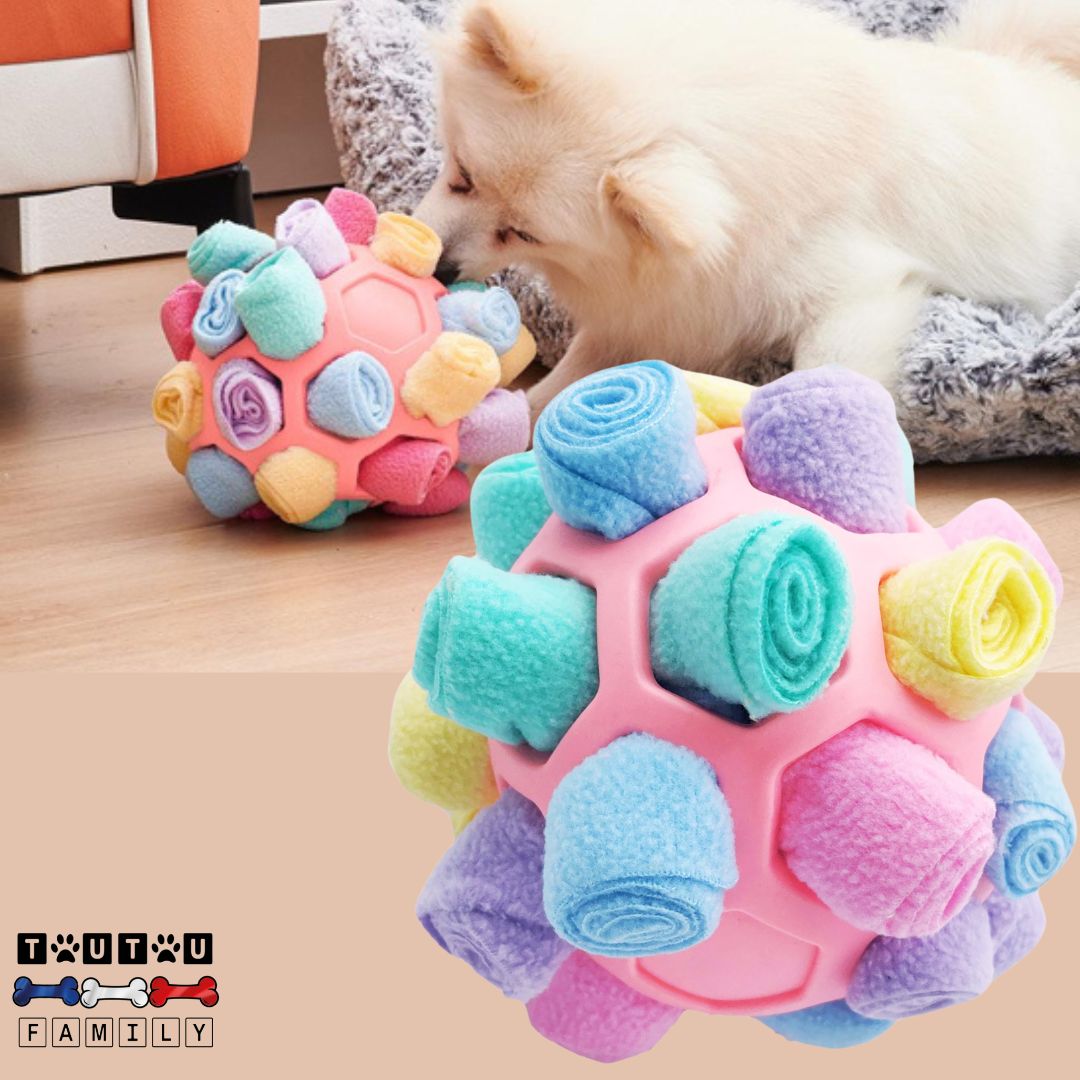 balle-pour-chien-de-fouille-caoutchouc-rose-jeu-éducatif-pour-chiens