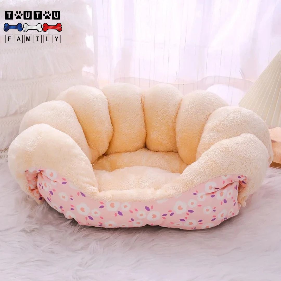 Canape-pour-petit-chien-rose-chaud-lavable-rembourrage-épais