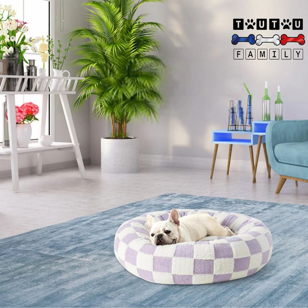 coussin-chien-peluche-un-chien-de-petite-taille-niché-adans-son-coussin-rond-avec-rebord-100%-coton-PP-antidérapant-lavable--en-machine-entourant-anti-stress-imperméable-idéal-pour-les-petits-espaces