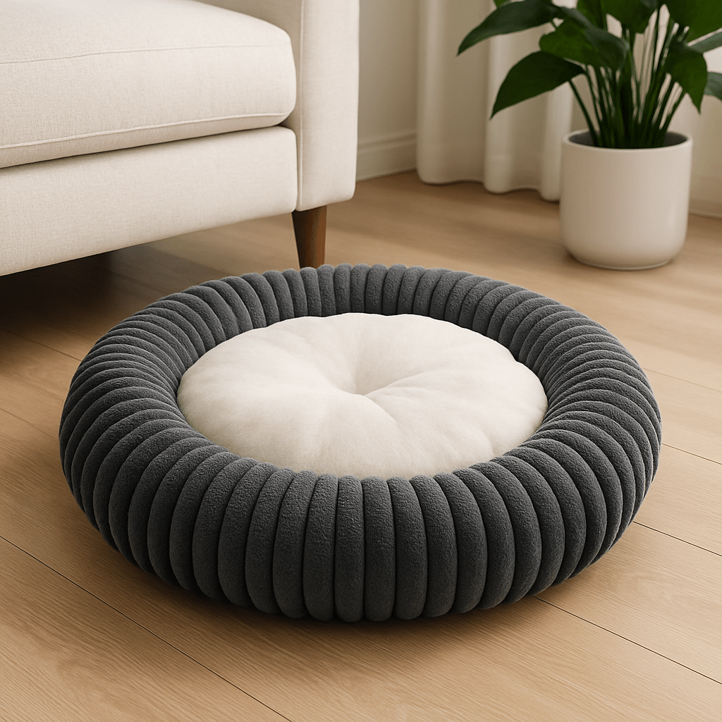 coussin-pour-chien-xl-gris-lit rond en peluche douce et rembourrage 100% coton PP et velours lavable en machine-pour chien moyen et grand chien-coussin anti-stress pour chiot et chien
