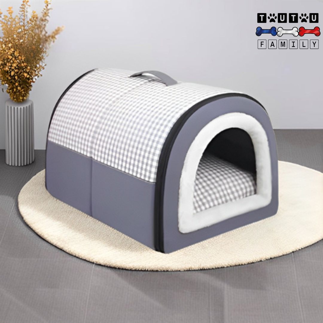 niche-chien-interieur-igloo-lavable-imperméable-de-couleur-grise-design