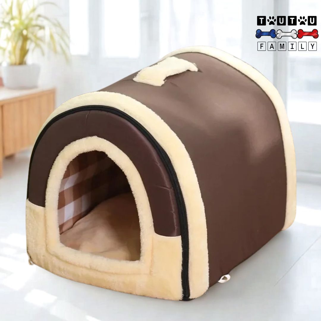 Niche-chien-interieur-avec-coussin-amovible-marron-avec-poignée-de-transport-tissu-oxford-100%-imperméable-coussin-100%-coton-amovible-et-lavable-en-machine-en-forme-de-grotte-pour-chien-respirant-avec-ses-deux-ouverture-des-2-cÎtés-transformable-en-panier-pour-petit-chien