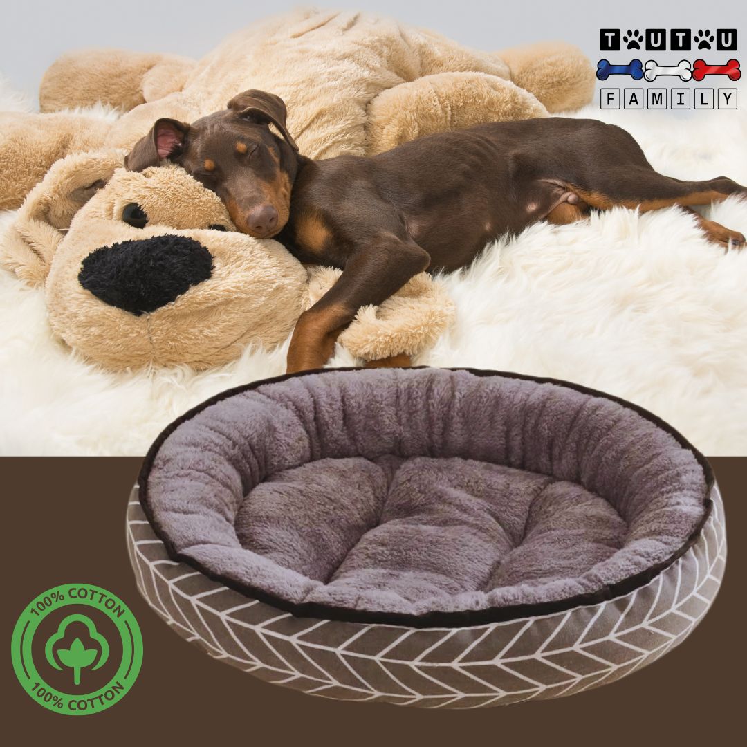 Panier-chien-marron-réversible-été-hiver-100%-coton-soutien-ergonomique-forme-sécurisante-avec-rebord-sur-360°-pour-chien-de-petite-race-jusqu'-à-9-kg