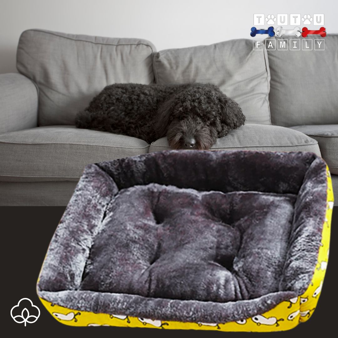 Panier-chien-imprime-chiot-jaune-moelleux-doux-lavable