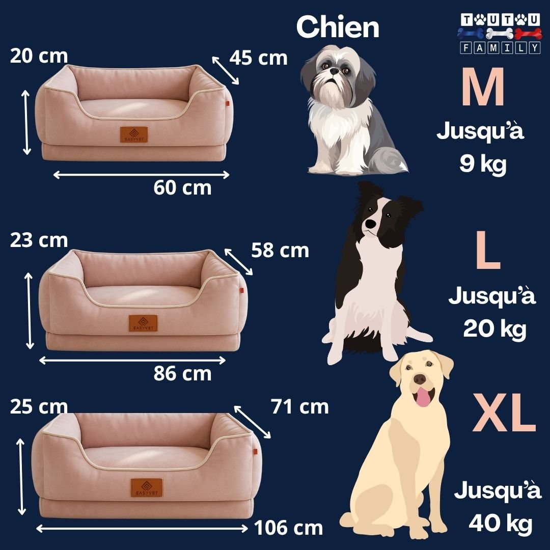panier-orthopédique-chien-avec-coussin-guide-des-tailles-3-tailles-M-L et XL pour petit-moyen et grand-chien-jusqu'à 40 kg-dimensions