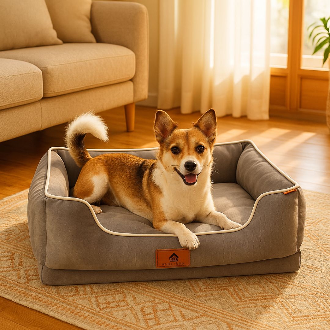 panier-orthopédique-chien-déhoussable-lavable-un-chiot-couché-confortablement-dans-son-panier-ergonomique-imperméable-et-antidérapant-avec-coussin-100%-coton-haute-résilience
