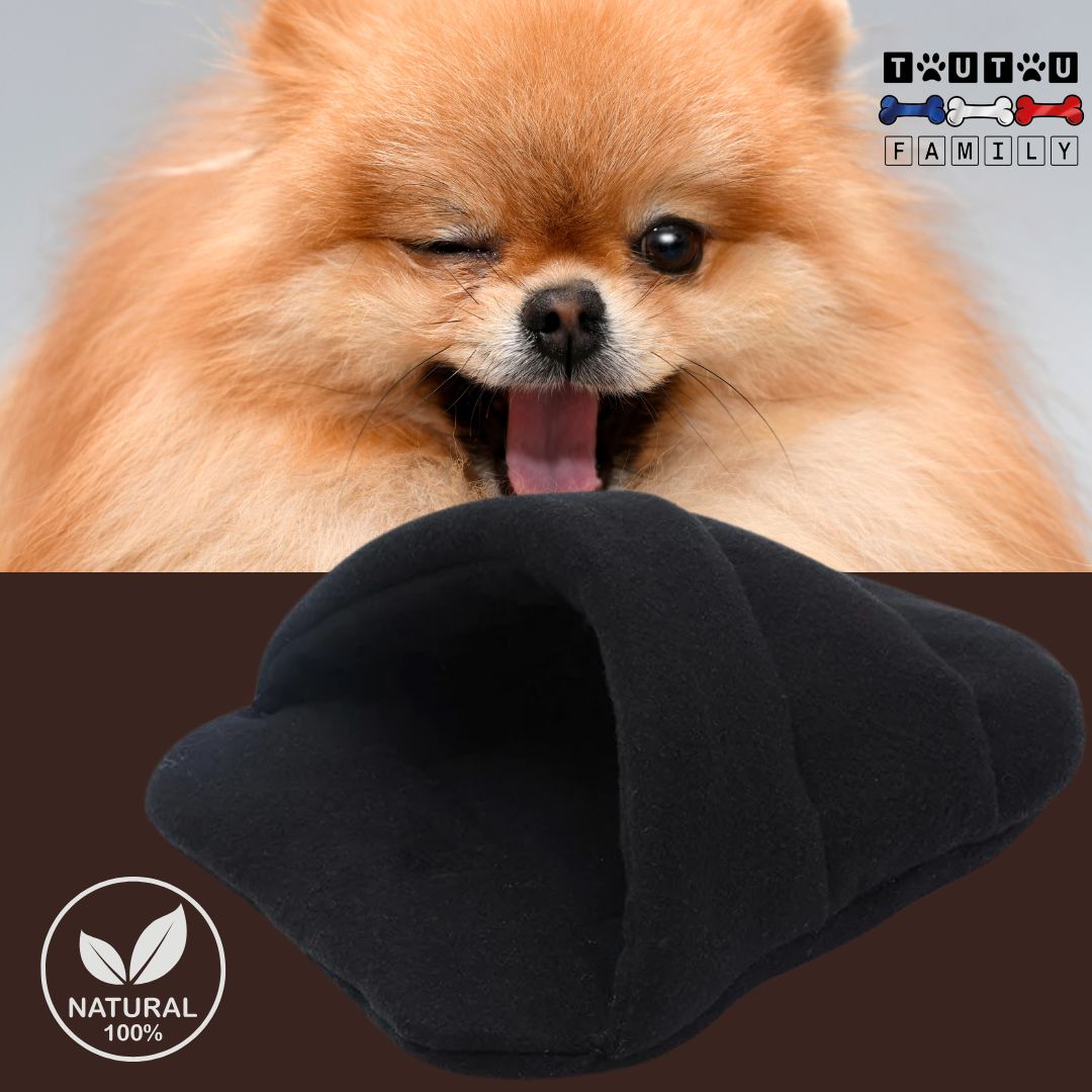 Panier-pour-chien-anti-stress-noir-un-chie-pékinois-heureux-et-détendu-avec-son-panier-en-forme-de-coquille-lavable-de-couleur-noir