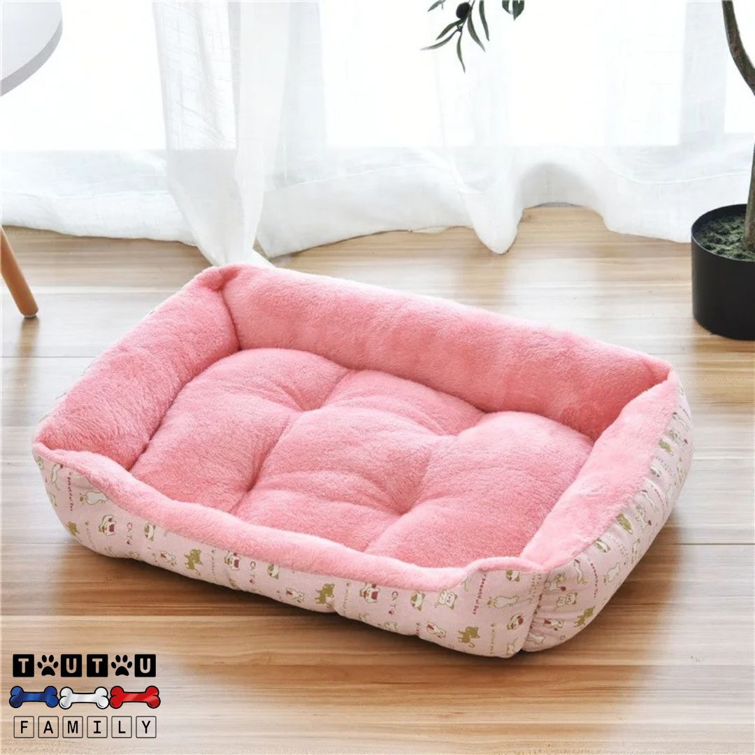 Panier-pour-chien-rose-avec-imprimé-mignon-en-tissu-coton-sur-l-extérieur