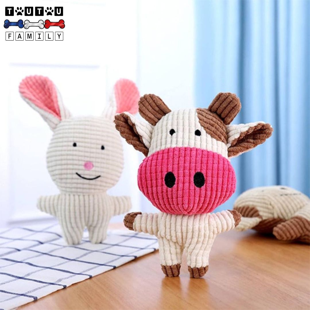 Peluche-chien-sonore-doudou-solide-mignonne-design-animaux-vache-cochon-lapin-et-éléphant-jouet-d-occupation-à -mùcher-jouet-interactif-qui-couine