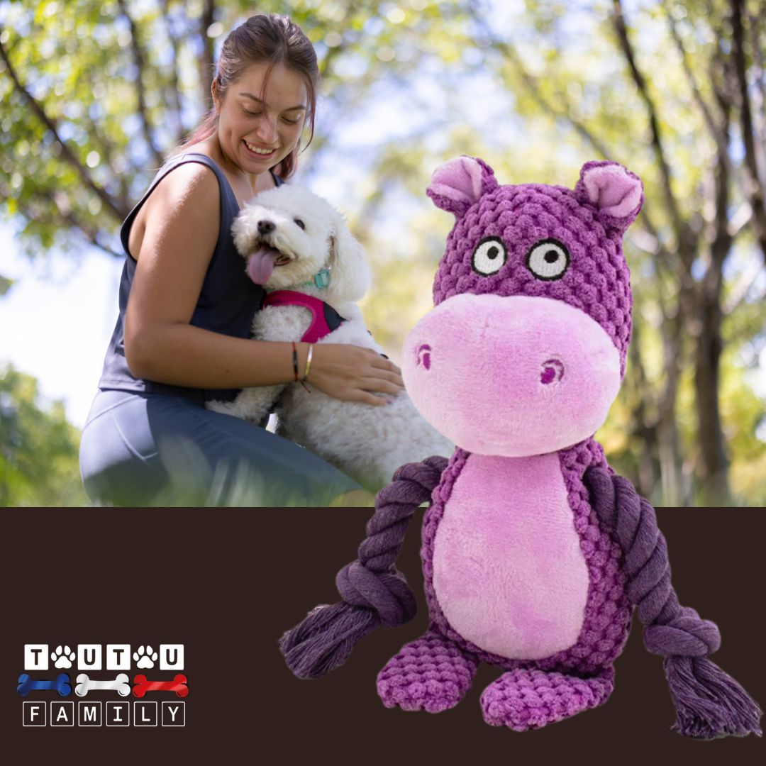 peluche-pour-chien-interactive-hippopotame sonore solide apaisante pour un réconfort jouet anti ennui stimulant avec corde pour des jeux de traction jouet d'occupation et éducatif
