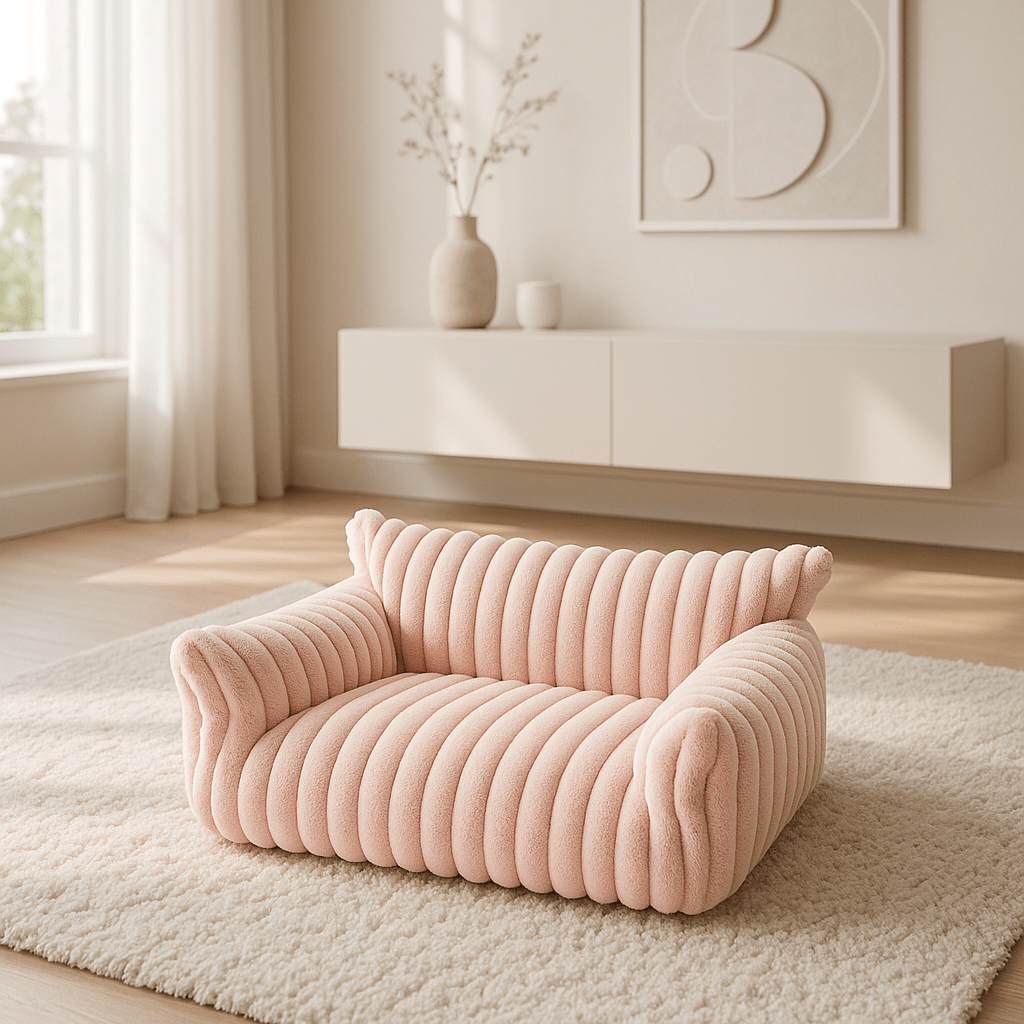 sofa-chien-rose-velours-et coton haute densité avec dossier et accoudoir ergonomique-canapé chaud antidérapant pour petit chien et chiot déhoussable et lavable en machine