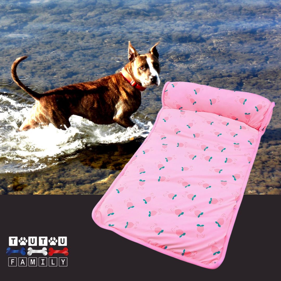 Tapis-pour-chien-rafraichissant-avec-traversin-rose
