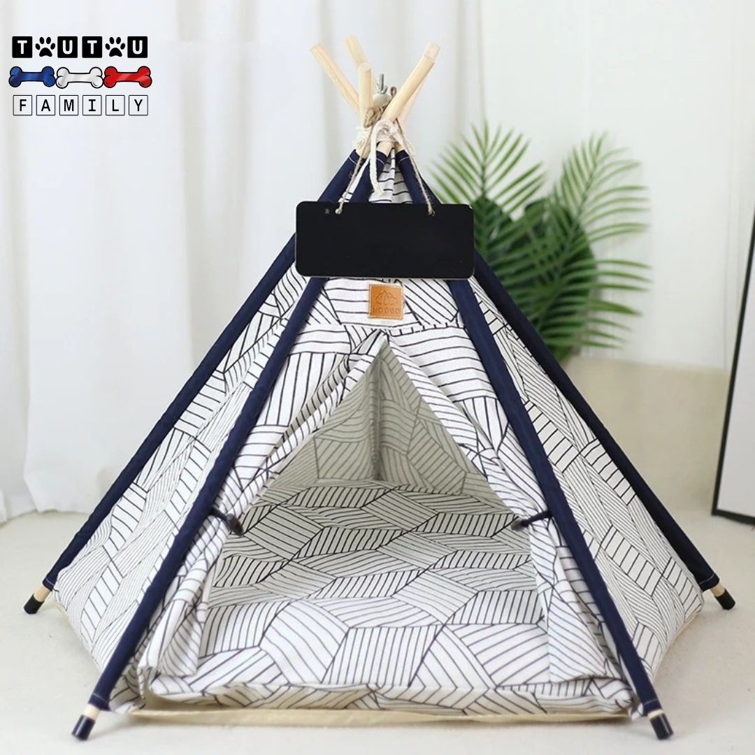 tipi-pour-chien-tente-avec-coussin-personnalisable-avec-son-coussin-épais-et-moelleux-100%-coton-design-graphique-bleu-et-blanc-lavable-en-machine-pliable-démontable-transportable-idéal-pour-les-petits-espaces