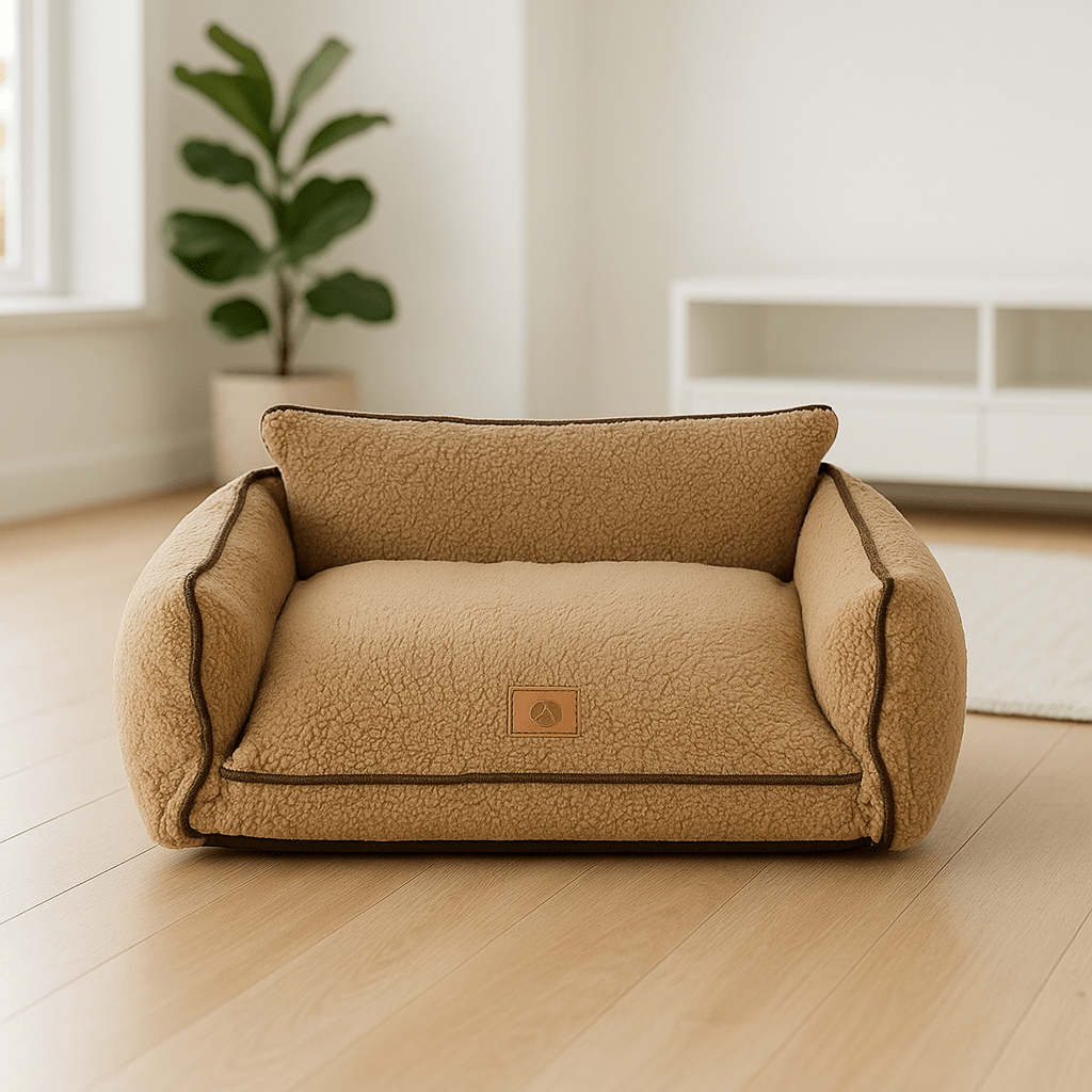Canape-lit-pour-chien-marron-en polaire berbère et rembourrage coussin 100% coton haute densité-déhoussable et lavable en machine-antidérapant-imperméable pour chien de petite taille à moyenne 