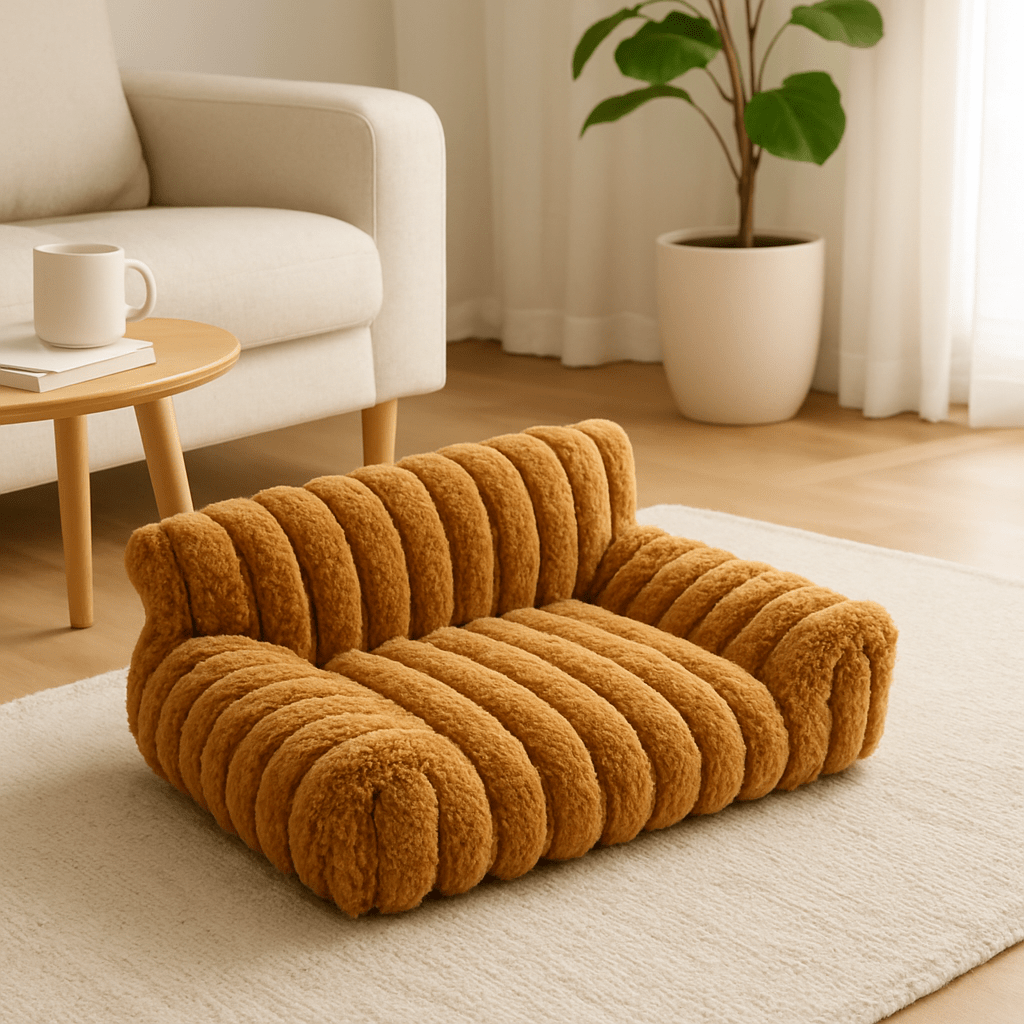 Canapés-pour-chiens-apaisant-peluche et rembourrage 100% coton haute densité ergonomique-déhoussable et lavable en machine-lit chaud ultra doux et résistant aux griffes et morsure-technologie anti-tâche-antidérapant-avec dossier et 2 accoudoirs épais et moelleux pour chien de petite taille de 0 à 10 kg-de couleur marron