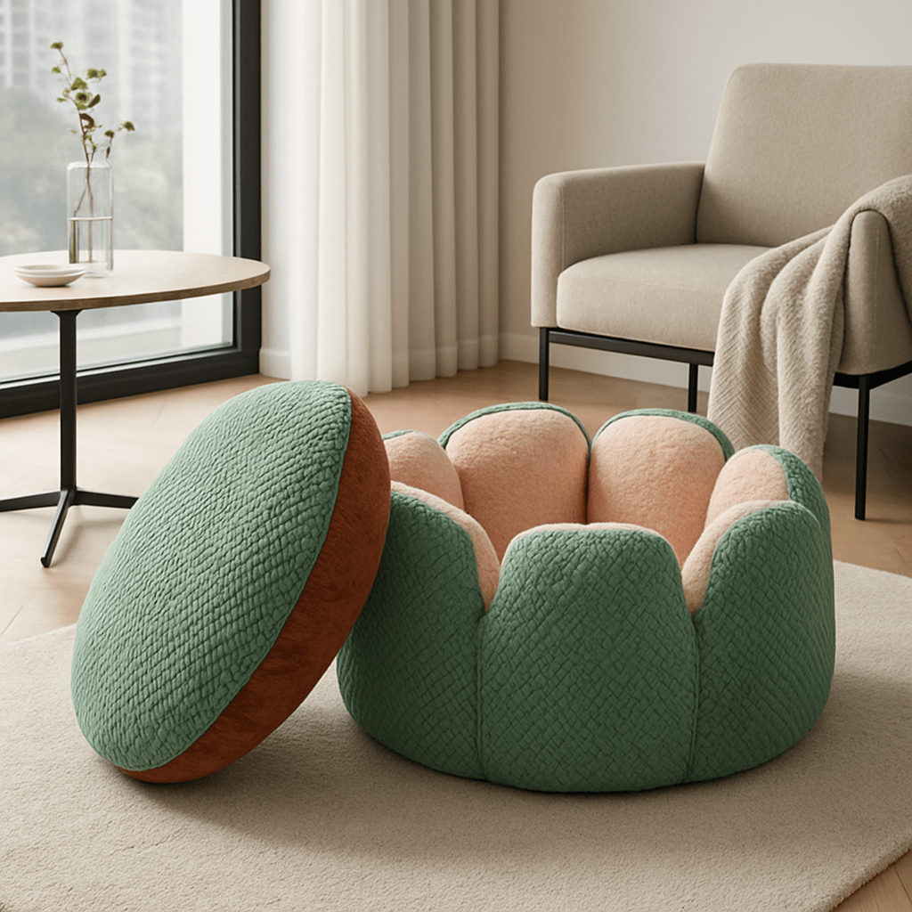 Coussin-anti-stress-chien-lavable-chiot-petit lit rond pour chien nain et de petite taille avec coussin intérieur amovible double-face épais rembourré 100% coton haute densité face hiver velours et face été coton respirant lavable en machine en forme de fleur et rebord pétale
