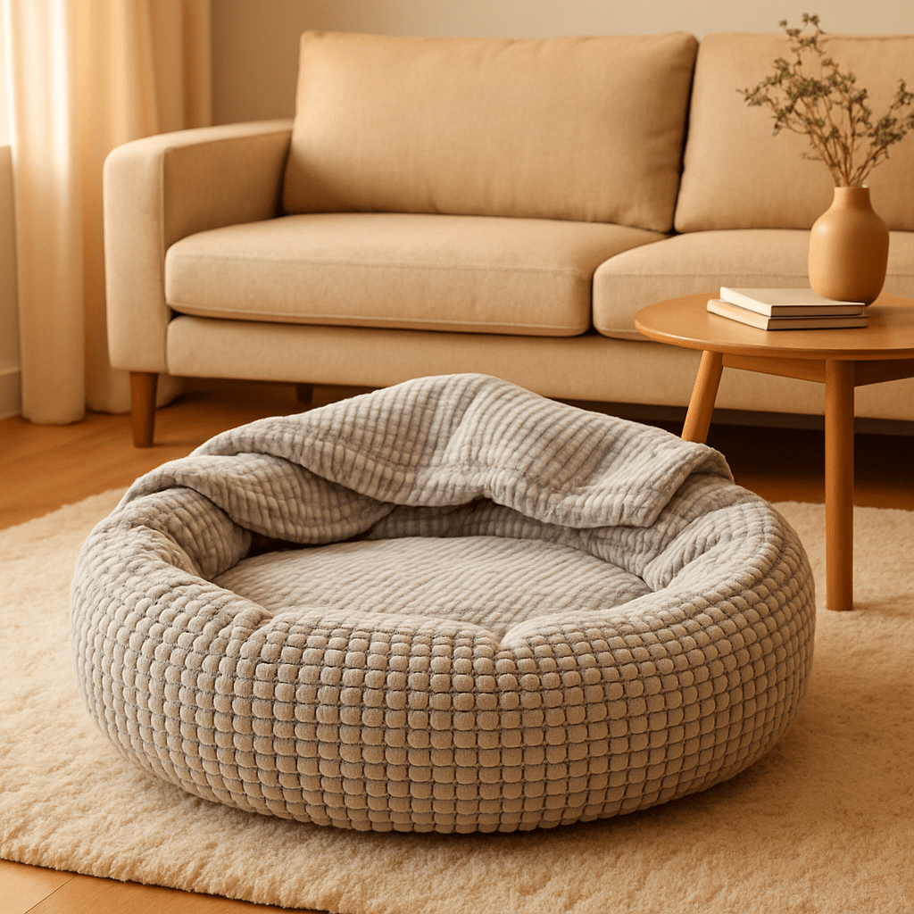 Coussin-anti-stress-pour-chien-couverture-intégrée-gris-épais au rembourrage 100% coton haute densité épais et ergonomique-antidérapant-lavable en machine pour petit à chien moyen jusqu'à 15 kg