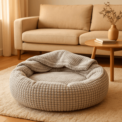 Coussin-anti-stress-pour-chien-couverture-intégrée-gris-épais au rembourrage 100% coton haute densité épais et ergonomique-antidérapant-lavable en machine pour petit à chien moyen jusqu'à 15 kg