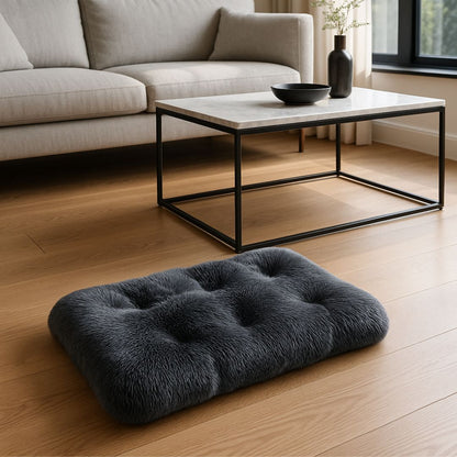 Coussin-chien-épais-lit en peluche ultra-douce, résistante et douillette-rembourrage 100% coton haute densité-respirant-hypoallergénique-antiacarien-lavable en machine-chaud-rectangulaire-polyvalent-pour cage de transport-panier-voiture-léger et transportable-fond antidérapant et imperméable pour petit à grand chien de 0 à 50 kg-4 tailles S, M, L et XL-tapis rembourré de couleur gris foncé