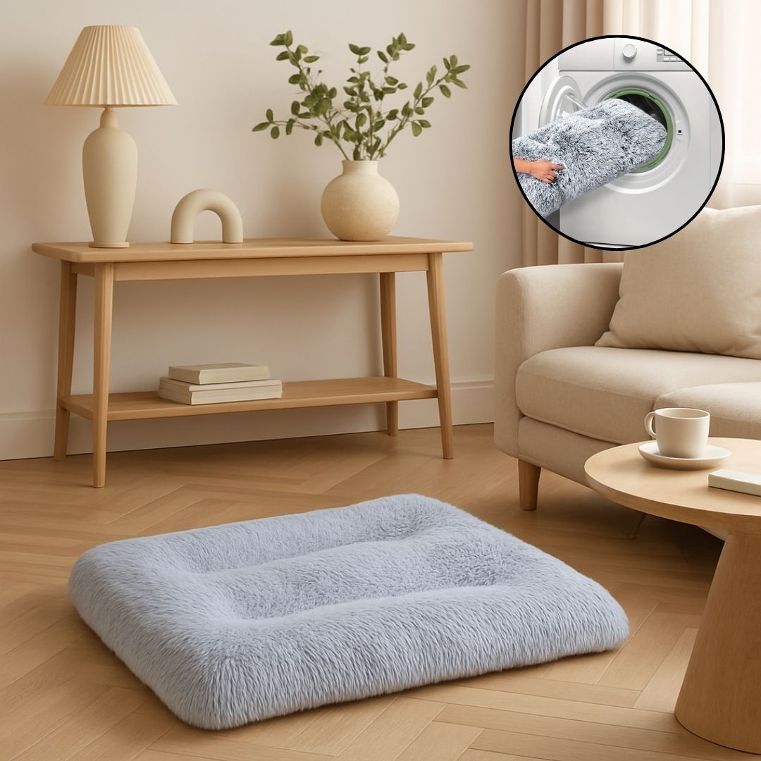 Coussin-chien-épais-lit en peluche ultra-douce, résistante et douillette-rembourrage 100% coton haute densité-respirant-hypoallergénique-antiacarien-lavable en machine-chaud-rectangulaire-polyvalent-pour cage de transport-panier-voiture-léger et transportable-fond antidérapant et imperméable pour petit à grand chien de 0 à 50 kg-4 tailles disponibles S, M, L et XL de couleur gris clair