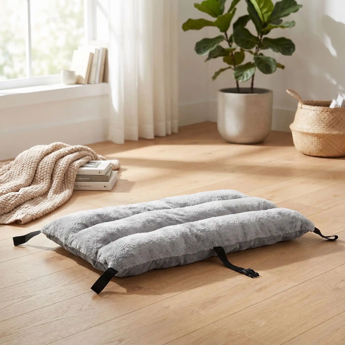 Coussin-chien-déhoussable-pour-lit-de-camp, de camping, surélevé et pliable de 4 tailles S, M, L et XL pour chien de petite à grande taille, rembourrage 100% coton PP et housse en peluche et velours ultra-doux et hypoallergénique de couleur gris, résistant aux griffes-gros plan sur le coussin rembourré, déhoussable et lavable en machine avec 6 sangles avec clips rapides et robuste pour l'attacher au lit de camp, de camping, surékevé ou pliant pour chien et chiot de petite à grande taille,en S, M,L et XL