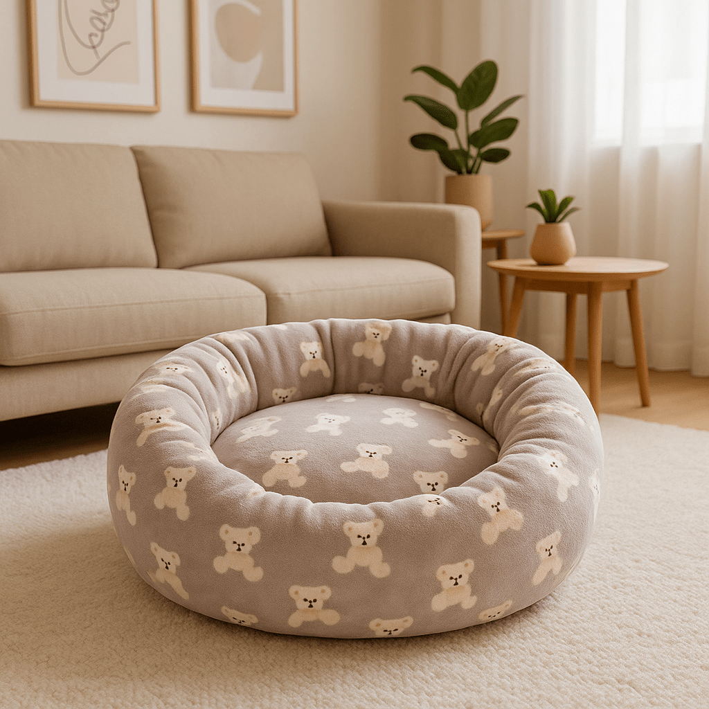 Coussin-chien-donut-douillet avec rebord surélevé-antidérapant et imperméable-rembourrage 100% coton haute densité épais-indéformable-chaud-respirant-motif mignon d'ours-lavable en machine-épais et isolant-pour chien de petite taille de 0 à 10 kg-solide et résistant aux griffes et morsure-de couelur marron