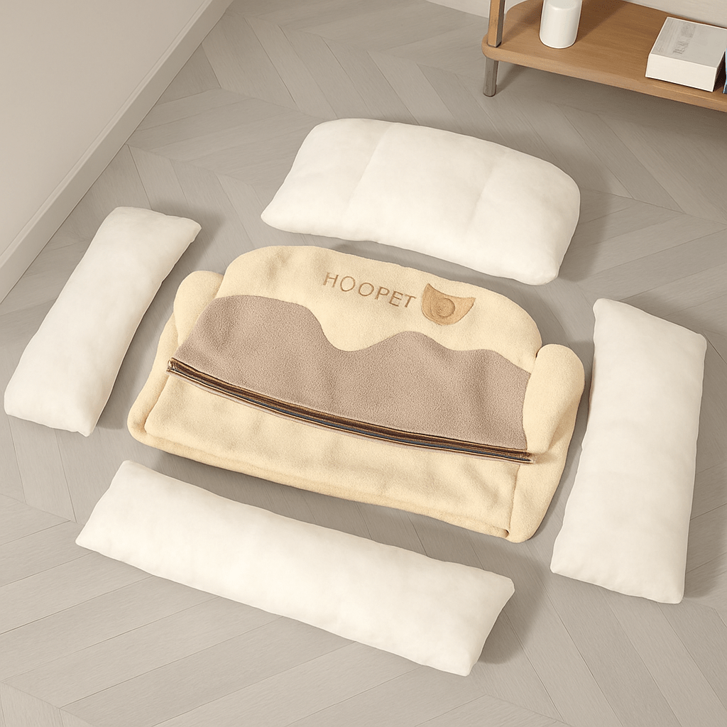 Coussin-déhoussable-pour-chien-moyen-et-petit-lavable en machine imperméable et antidérapant avec coussin dossier et accoudoir au rembourrage 100% coton haute densité