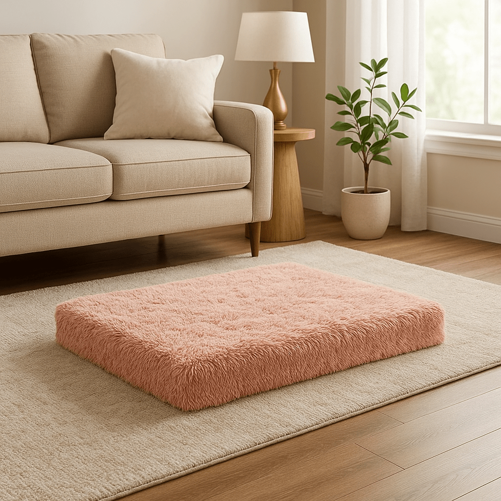 Coussin-orthopédique-chien-déhoussable et lavable en machine et sèche-linge-antidérapant et imperméable-matelas à mémoire de forme 100% coton haute élasticité et densité-lit en peluche ultra doux-anti-stress et anti-anxiété-pour petit, moyen et grand chien de 0 à 45 kg-4 tailles disponibles S, M, L et XL de couleur rose