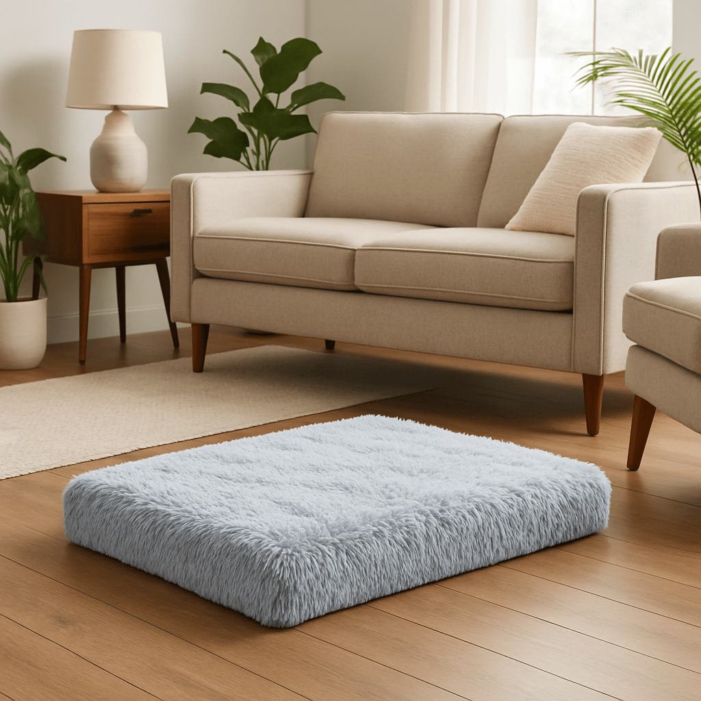 Coussin-orthopédique-chien-déhoussable et lavable en machine et sèche-linge-antidérapant et imperméable-matelas à mémoire de forme 100% coton haute élasticité et densité-lit en peluche ultra doux-anti-stress et anti-anxiété-pour petit, moyen et grand chien de 0 à 45 kg-4 tailles disponibles S,M, L et XL de couleur gris clair